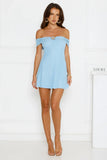 Island Haze Off Shoulder Mesh Mini Dress Blue