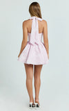 Maddy Mini Dress Square Neck Halter Fit And Flare Dress in Pink
