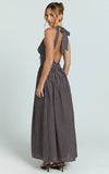 Abby Midi Dress Neckline Dress in Chocolate Polkadot