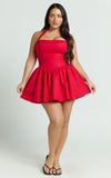 Helda Mini Dress Halter Tie Neck Corset Panel Dress in Red