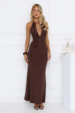 Soft Power Dressing Halter Maxi Dress Chocolate