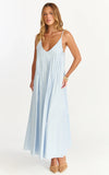 Estelle Maxi Dress V Neck Pleated Dress in Blue