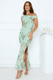 Studio Flora Mesh Off The Shoulder Maxi Dress Sage