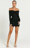 Rani Mini Dress Off Shoulder Long Sleeve Bodycon Dress in Black