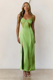 Midnight Heirloom Satin Maxi Dress Green