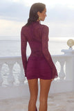 LARNA LACE SLEEVED MINI DRESS WINE