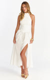 Anya Midi Dress Halter Neck Ruched Drop Waist Dress in White
