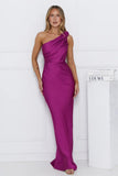Chase Your Power One Shoulder Satin Maxi Dress Berry