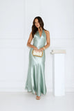 Softly Yours Satin Halter Maxi Dress Sage