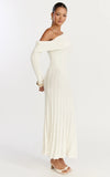 Elaine Midi Dress Knit Off Shoulder Asymmetric Panel Dress in Cream