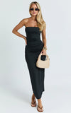 Natasha Midi Dress Strapless Ruched Column Dress in Black
