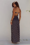 CELESTE STRAPLESS MAXI DRESS BLACK WHITE POLKA
