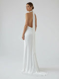 Sheath Satin Backless Halter Wedding Dress
