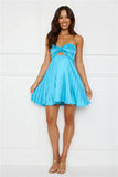Pop Star Party Satin Strapless Mini Dress Blue