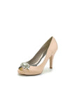 Champagne Satin High Heels with Crystal Flower Ornament