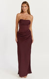 Phoebe Maxi Dress Strapless Structured Bodice Drape Skirt Dress in Plum