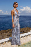 LOTUS HALTER COWL MAXI DRESS STEEL VIPER