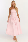 Louisa Maxi Dress Strapless Side Ruched Dropped Waist Fit And Flare Dress in Pink