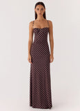 Vamonos Maxi Dress Chocolate Blue Dot