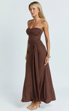 Aria Maxi Dress Strapless Tie Waist Dress in Chocolate