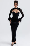 black velvet corset maxi dress