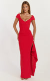 Skye Maxi Dress V Shaped Neckline Short Sleeve Dress in Red
