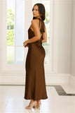 Icon Status Satin Maxi Dress Chocolate