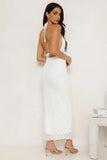 Lace Me Up Halter Maxi Dress Cream