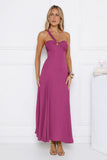 Glossed Edge One Shoulder Maxi Dress Plum