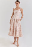 cream floral print cotton midi sun dress