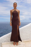 SHAE HALTER MAXI DRESS BITTER CHOCOLATE