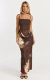 Onyx Midi Dress Floral Print Cowl Drop Waist Skirt Dress in Onyx Floral Print