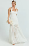 Barbara Maxi Dress Halter Scoop Neck Contrast Georgette Dress in Ivory