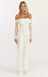 Melville Maxi Dress Off Shoulder Long Sleeve Lace Dress in White