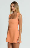 Sakura Mini Dress Square Neck Wide Strap A Line Skirt Dress in Orange