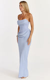 Phoebe Maxi Dress Strapless Structured Bodice Drape Skirt Dress in Soft Blue