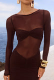 ROMY SLEEVED RUCHED MAXI DRESS BITTER CHOCOLATE