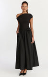 Jhamie Midi Dress One Shoulder Contrast Skirt Dress in Black