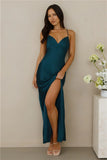 The Sophia Satin Maxi Dress Teal