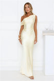 Shes A Dream Satin Off Shoulder Maxi Dress Yellow