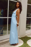 KAELI TIE FRONT HALTER MAXI DRESS SKY BLUE