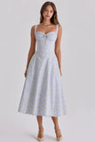 blue wildflower floral print midi dress