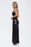 Sparked Up Sequin Halter Maxi Dress Navy