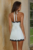 KIMBERLY HALTER MINI DRESS IVORY BLACK POLKA
