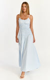 Cami Midi Dress Rushed Bodice Dress in Blue
