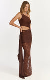 Ferguson Maxi Dress One Shoulder Draped Jersey and Lace Dress in Chocolate