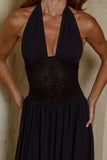FERNANDA PLUNGE HALTER MAXI DRESS BLACK