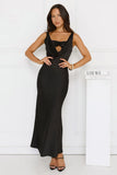 Silken Stars Satin Maxi Dress Black