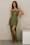 The Violetta Satin Maxi Dress Olive