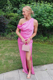 Mermaid Satin One Shoulder Bridesmaid Dress with Slit